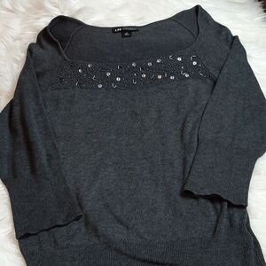 IN STUDIO Gray Beaded Black‎ Sequins Sweater L